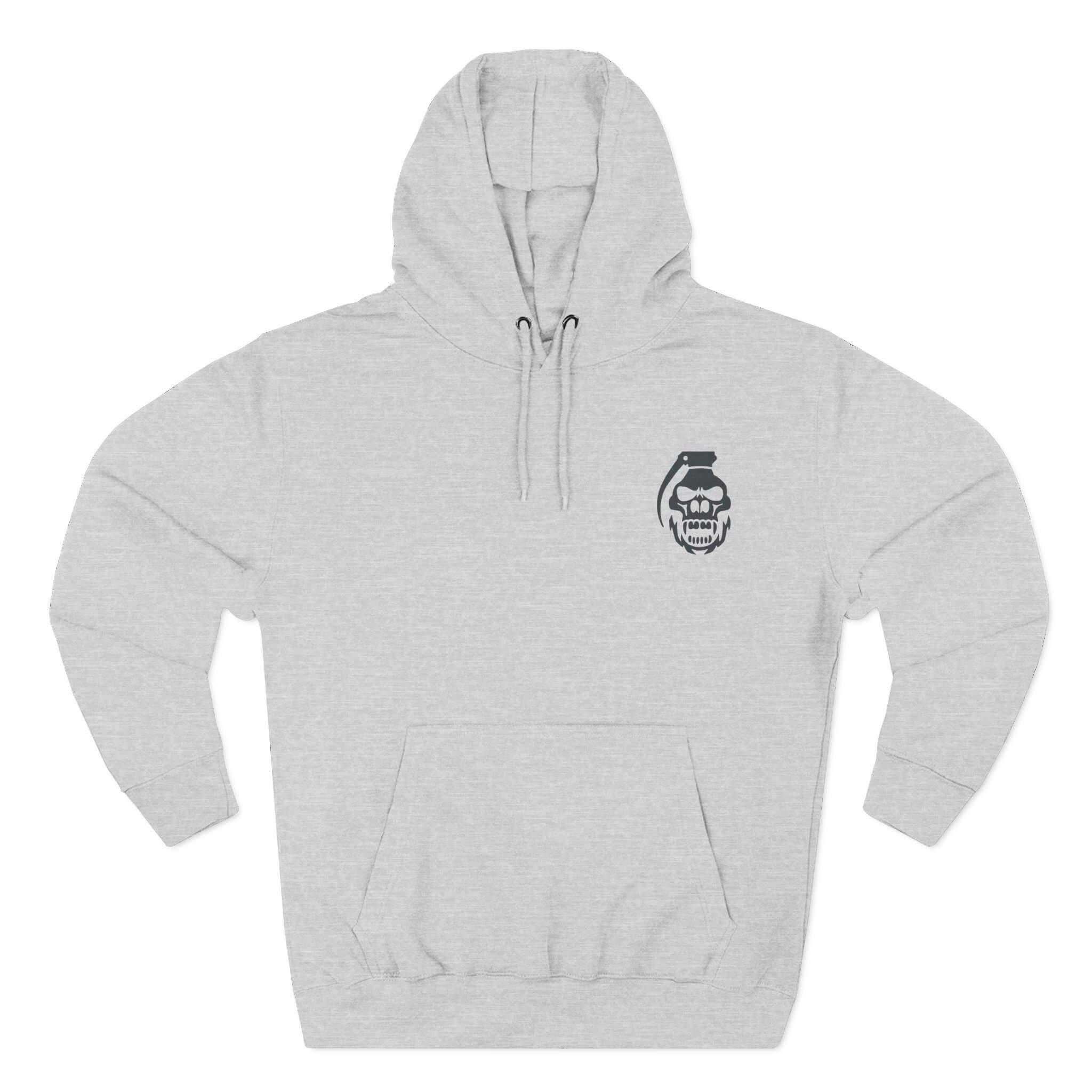 Heather Grey COMIGO CLOTHING CO. 1ten l1 jogga hoodie with a comigo skull grenade logo graphic on the front.