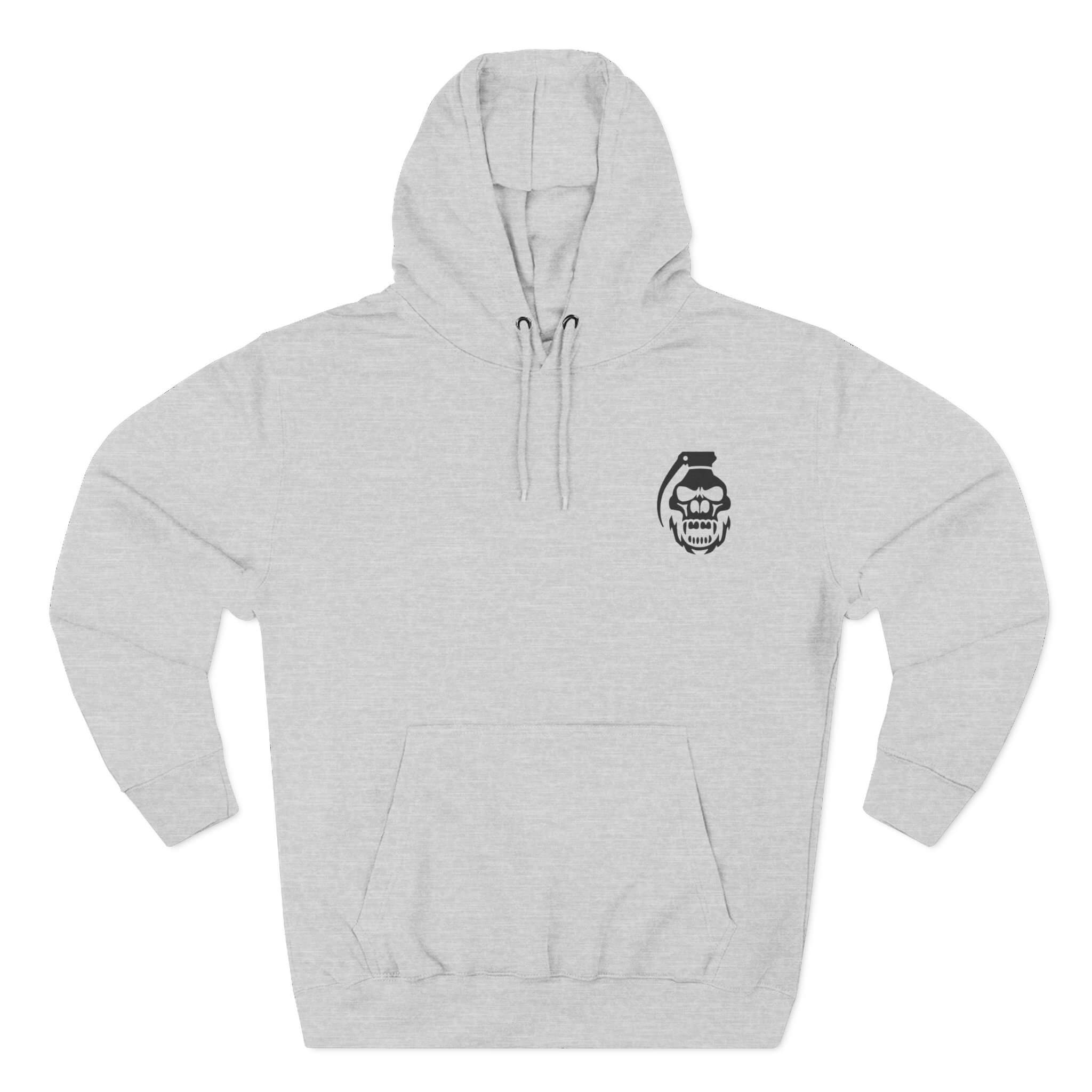 Heather Grey COMIGO CLOTHING CO. Serpent Oracle hoodie with a comigo skull grenade logo graphic on the front.