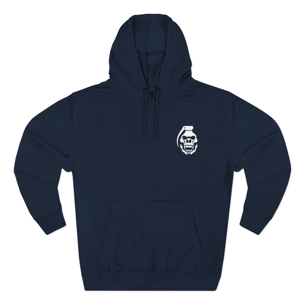 Navy COMIGO CLOTHING CO. Spirit Watcher hoodie with a comigo skull grenade logo graphic on the front.