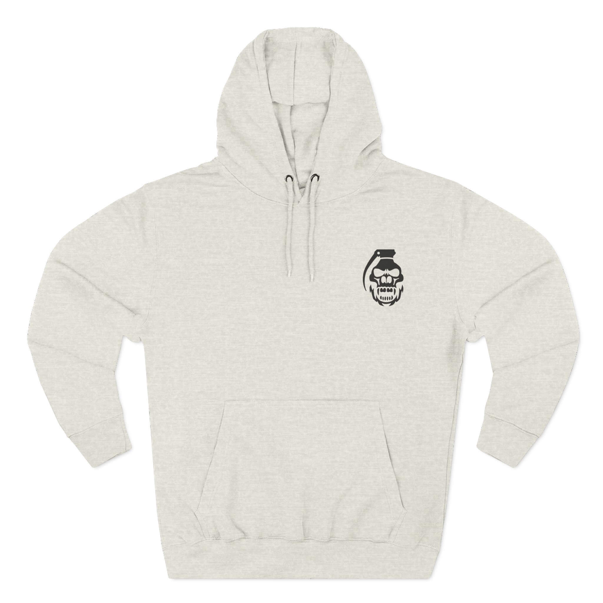 Oatmeal Heather COMIGO CLOTHING CO. Serpent Oracle hoodie with a comigo skull grenade logo graphic on the front.