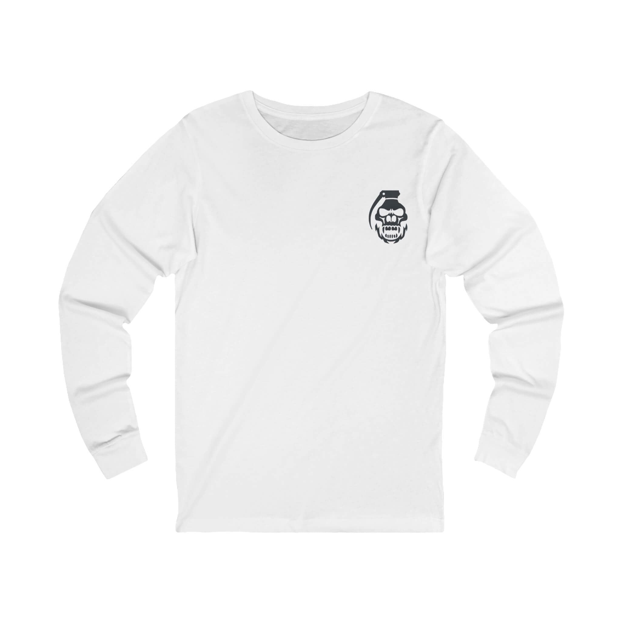 White COMIGO CLOTHING CO. Spirit Watcher longsleeve with a comigo skull grenade logo graphic on the front.