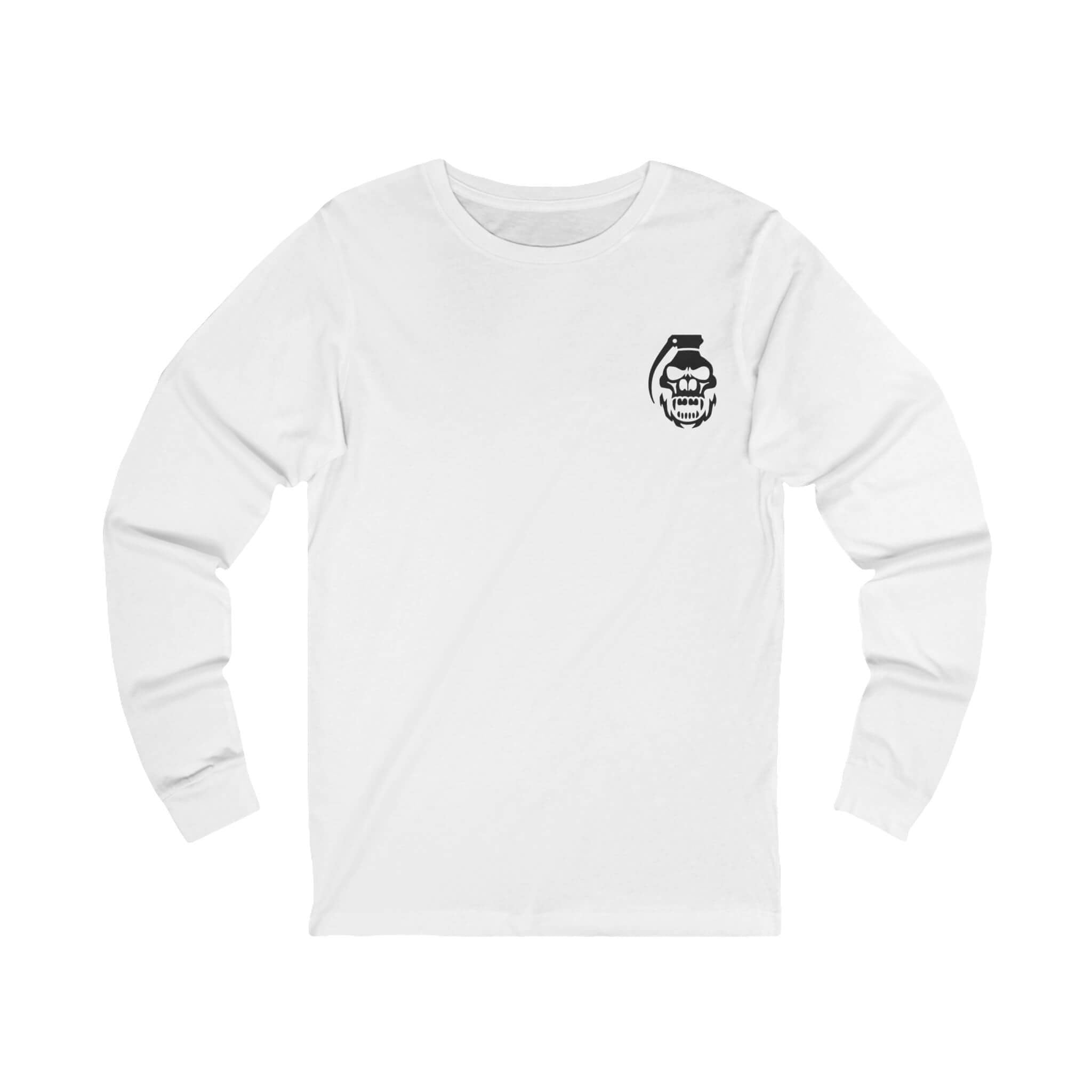 White COMIGO CLOTHING CO. Bone Mechanic longsleeve with a comigo skull grenade logo graphic on the front.