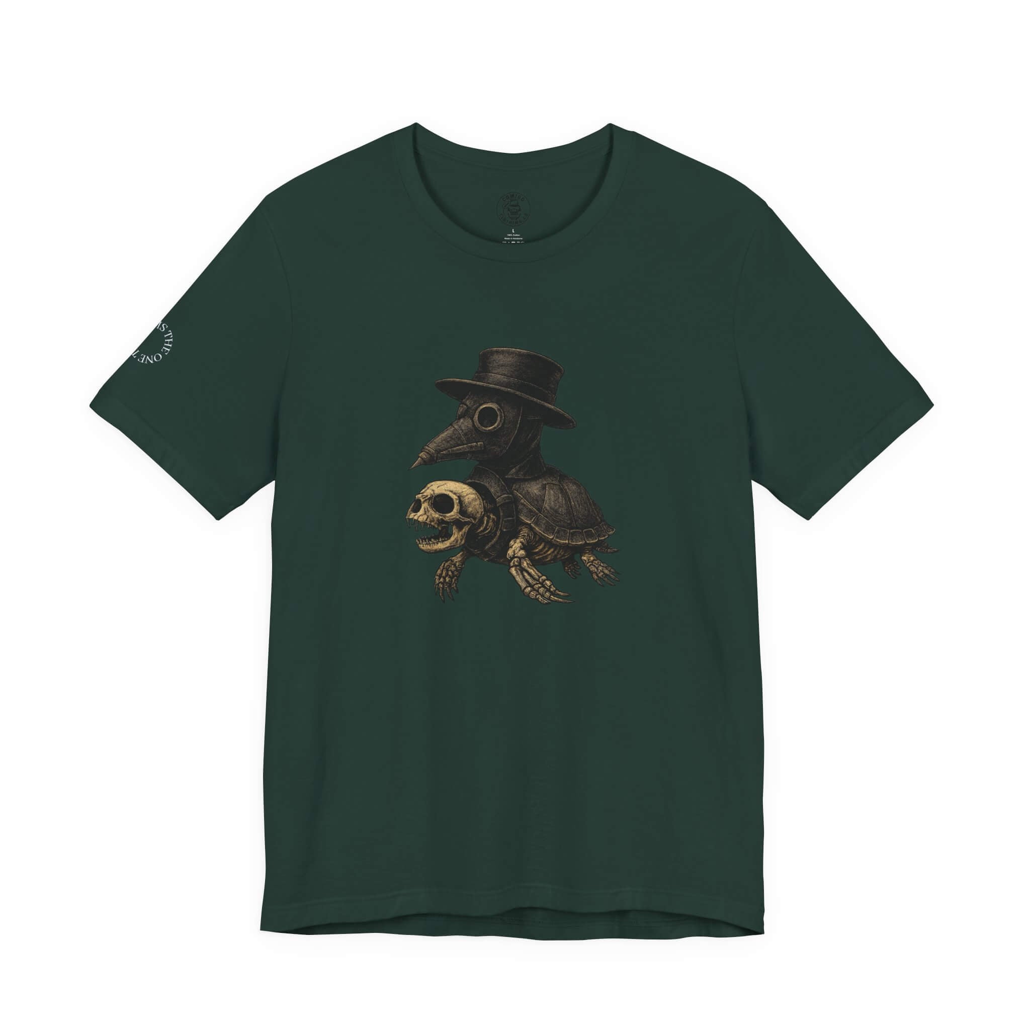 Maroon COMIGO CLOTHING CO. Shelleton Plague soft t-shirt with a shelleton plague graphic on the front.