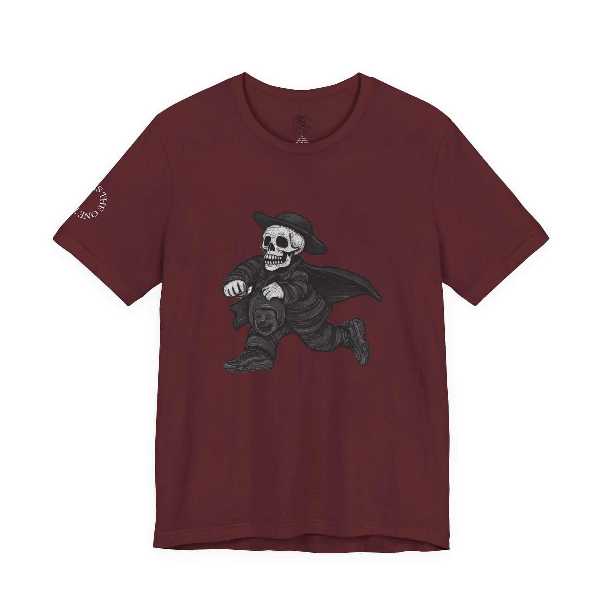 Maroon COMIGO CLOTHING CO. 1ten L1 Jogga soft t-shirt with the 1ten l1 jogga graphic on the front.