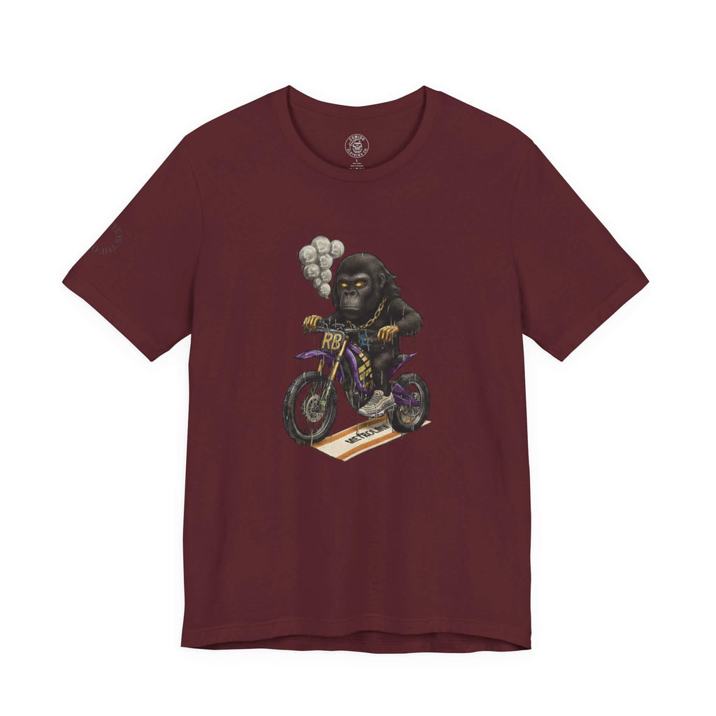 Maroon COMIGO CLOTHING CO. Rboss soft t-shirt with the rboss graphic on the front.