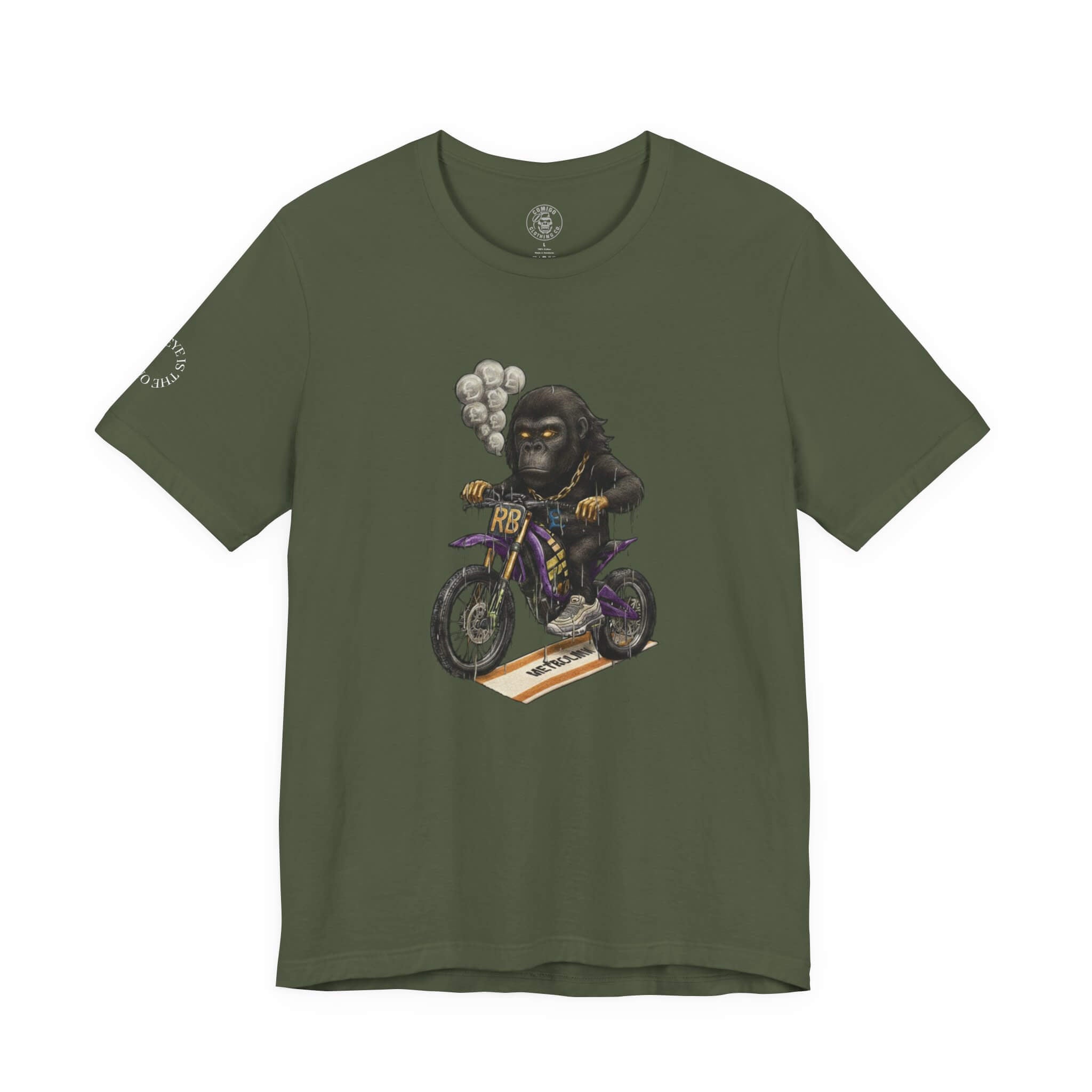 Military Green COMIGO CLOTHING CO. Rboss soft t-shirt with the rboss graphic on the front.