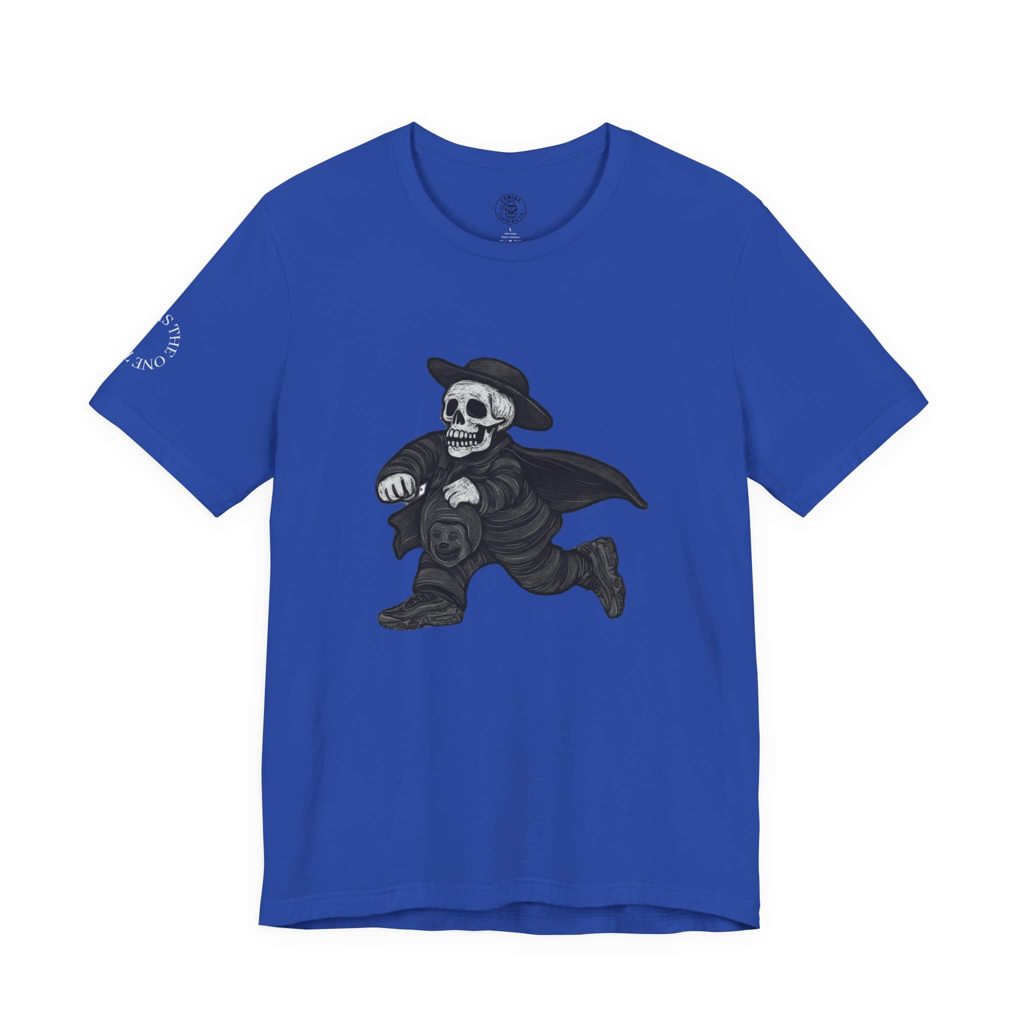 True Royal COMIGO CLOTHING CO. 1ten L1 Jogga soft t-shirt with the 1ten l1 jogga graphic on the front.