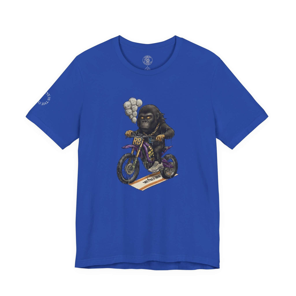 True Royal COMIGO CLOTHING CO. Rboss soft t-shirt with the rboss graphic on the front.