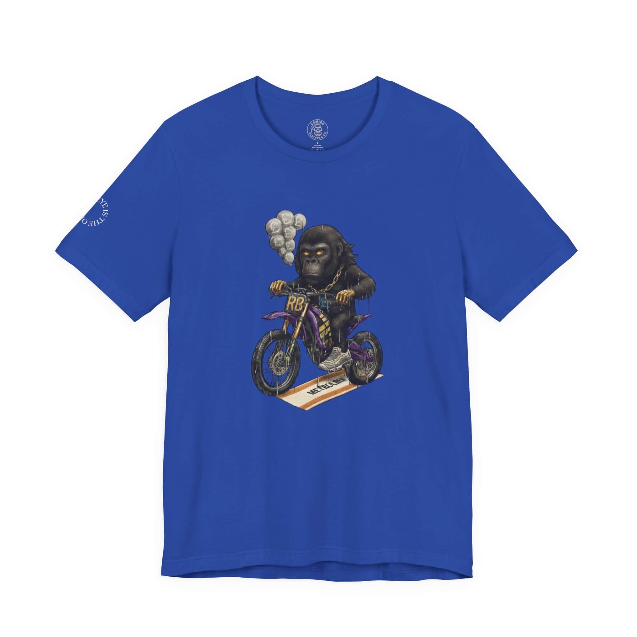 True Royal COMIGO CLOTHING CO. Rboss soft t-shirt with the rboss graphic on the front.