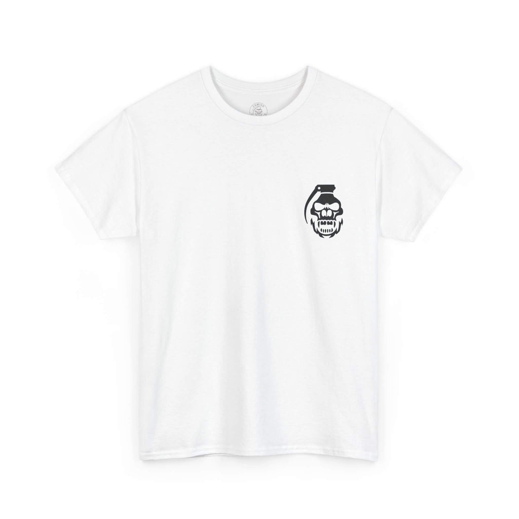 White COMIGO CLOTHING CO. Krakens Ransom t-shirt with a comigo skull grenade logo graphic on the front








