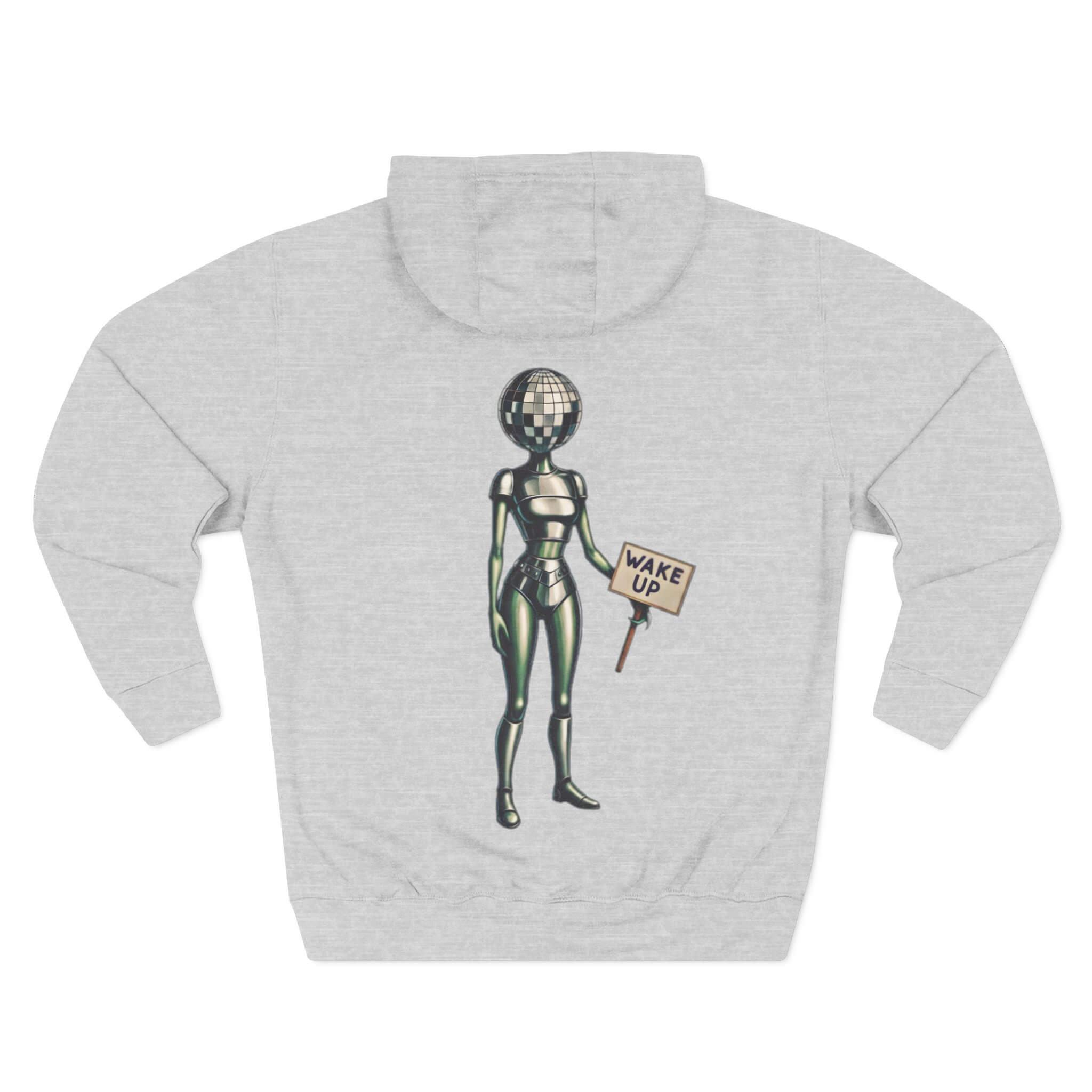 Heather Grey back: "Heather Grey COMIGO CLOTHING CO. Mirrorball Mind hoodie with a mirrorball mind graphic on the back."
