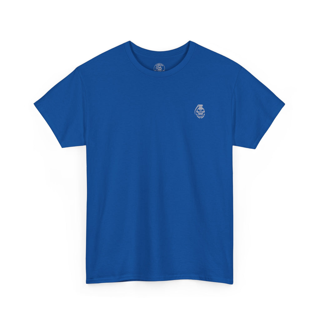 Blue t-shirt with a small logo on the chest against a white background krakens-ransom-tee-front-royalb