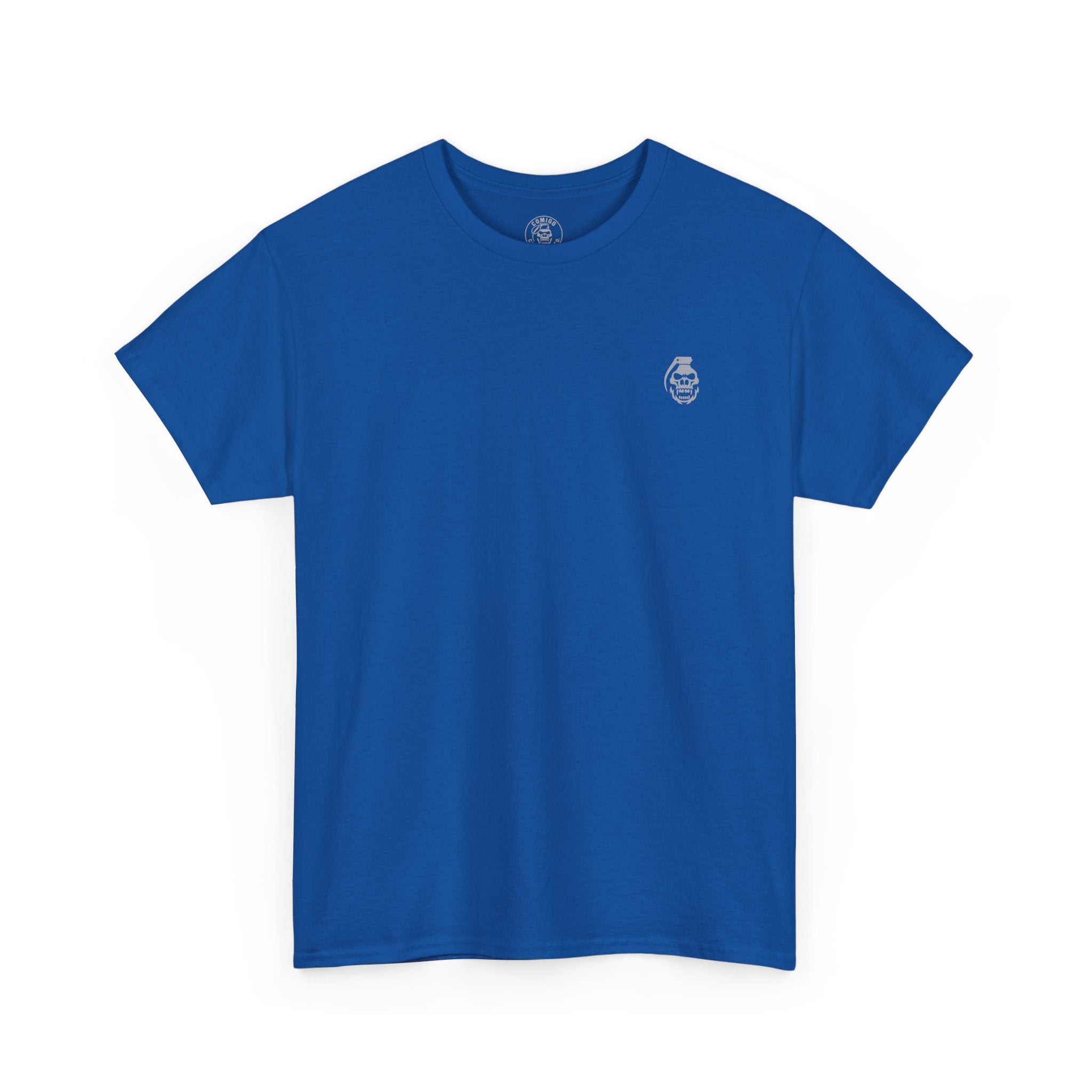 Blue t-shirt with a small logo on the chest against a white background krakens-ransom-tee-front-royalb