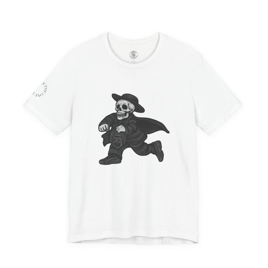 White COMIGO CLOTHING CO. 1ten L1 Jogga soft t-shirt with the 1ten l1 jogga graphic on the front.